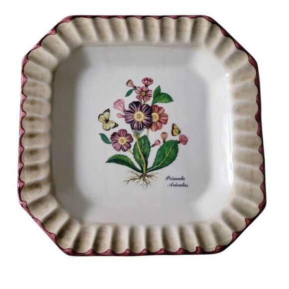 Due Torri Ceramic Plate with Flowers and Butterflies Crimped Edges Made in Italy - Picture 1 of 7